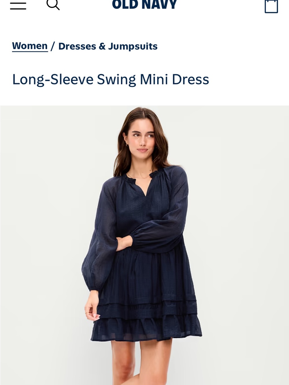 Old Navy Navy Textured Long-Sleeve Swing Mini Dress